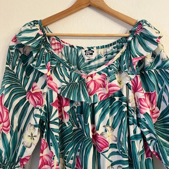 Vintage Hilo Hattie Tropical Print Dress XL Hawaii Palm Leaf Floral Muumuu Midi - Picture 3 of 11